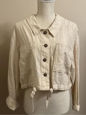 Free People Cream Drawstring-Hem Utility Jacket